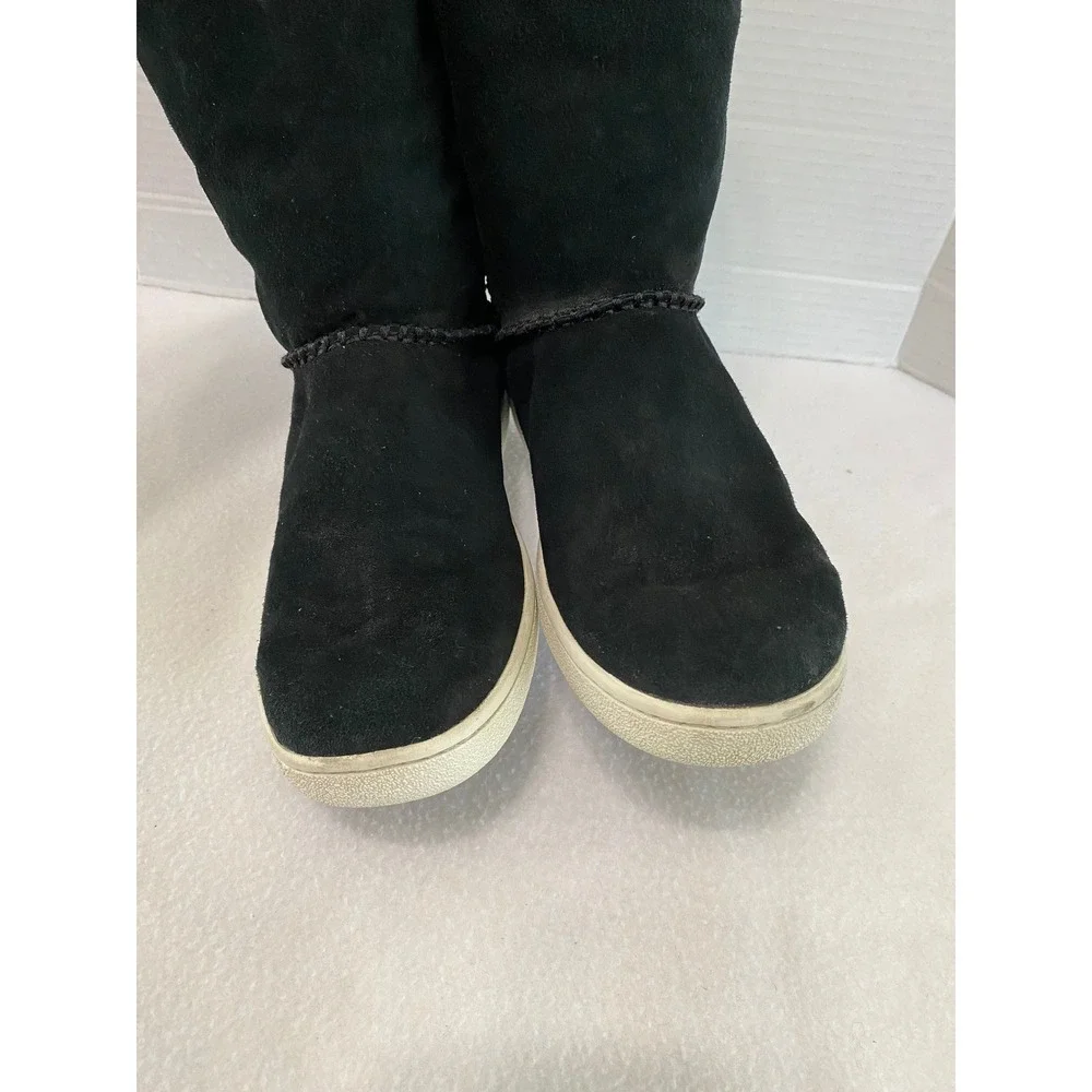 UGG 1094811 Mid Calf Boots Womens 10 Black Suede Faux Fur Lined Sneaker Sole